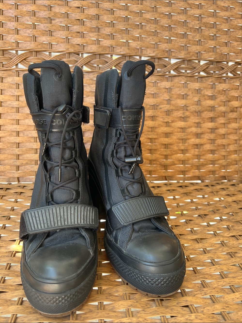 Converse Black Platform Lace-Up Heeled Ankle Boots - Picture 2 of 7